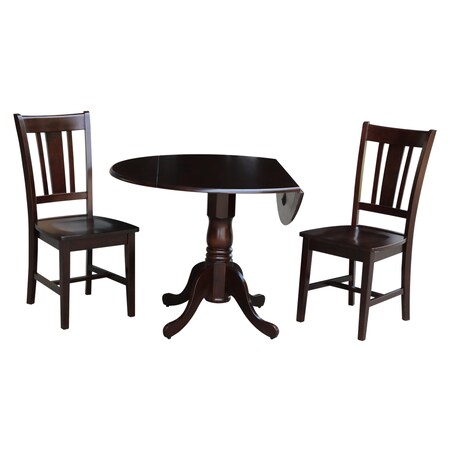 International Concepts Round 42 in Dual Drop Leaf Table with 2 San Remo Chairs, Rich Mocha, 42 W, 42 L, 29.75 in H, Wood K15-42DP-C10